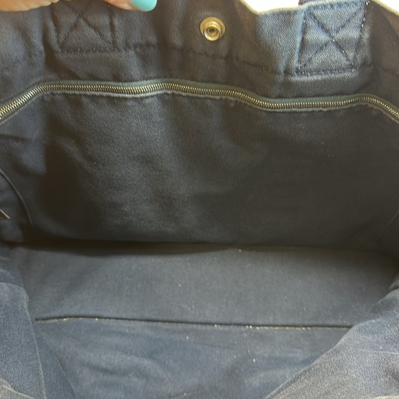 Hermes Vintage Heavy Canvas Tote Navy w/White Stitching Unisex Holds Laptop - Picture 11 of 14
